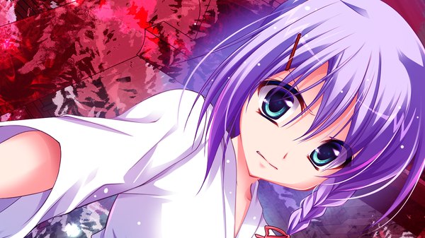 Anime picture 1280x720 with master re:master (game) short hair blue eyes wide image game cg purple hair girl