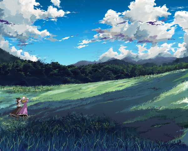 Anime picture 1200x960 with touhou usami renko maribel hearn sky cloud (clouds) landscape gensokyo girl