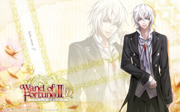 Anime picture 1920x1200 with wand of fortune wand of fortune 2 idea factory salo-mon (wand of fortune) single highres short hair blonde hair wide image white hair grey eyes zoom layer boy suit