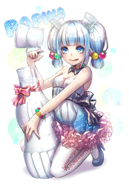 Anime picture 1400x2000 with original papico (ice cream) papico ao+beni single tall image looking at viewer blush short hair blue eyes twintails silver hair short twintails girl dress hair ornament frills bracelet hair tie hair bobbles