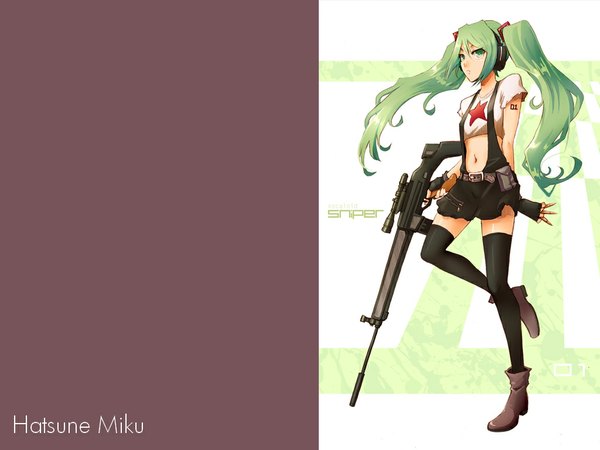 Anime picture 1024x768 with vocaloid hatsune miku ochakai shinya girl gun
