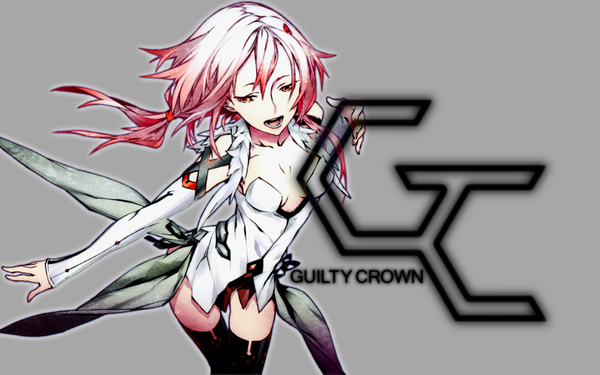Anime picture 1920x1200 with guilty crown production i.g yuzuriha inori single long hair highres open mouth wide image pink hair pink eyes girl thighhighs dress black thighhighs detached sleeves