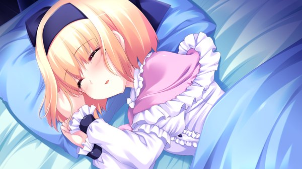 Anime picture 1920x1080 with hyper highspeed genius iris windsor highres short hair blonde hair wide image game cg eyes closed loli sleeping girl