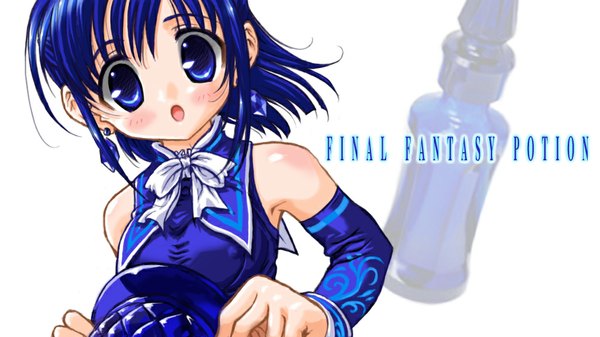 Anime picture 1024x576 with final fantasy square enix single blush blue eyes wide image blue hair potion potion-tan