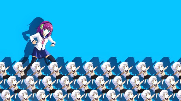 Anime picture 2480x1395 with angel beats! key (studio) tachibana kanade nakamura yuri highres wide image blue background