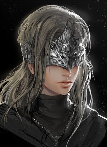 Anime picture 900x1232 with dark souls (series) dark souls dark souls 3 original from software fire keeper yy6242 single long hair tall image simple background payot silver hair upper body multicolored hair lips realistic lipstick black background gradient hair