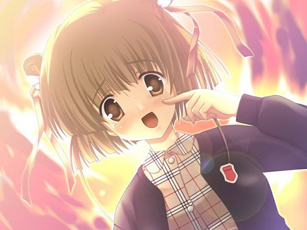 Anime picture 1024x768 with eternal sky tokisaka sora short hair open mouth brown hair brown eyes game cg tears girl