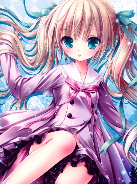 Anime picture 2231x3000 with ro-kyu-bu! project no.9 misawa maho tinker bell single long hair tall image looking at viewer blush highres blue eyes blonde hair twintails scan loli girl dress ribbon (ribbons) hair ribbon