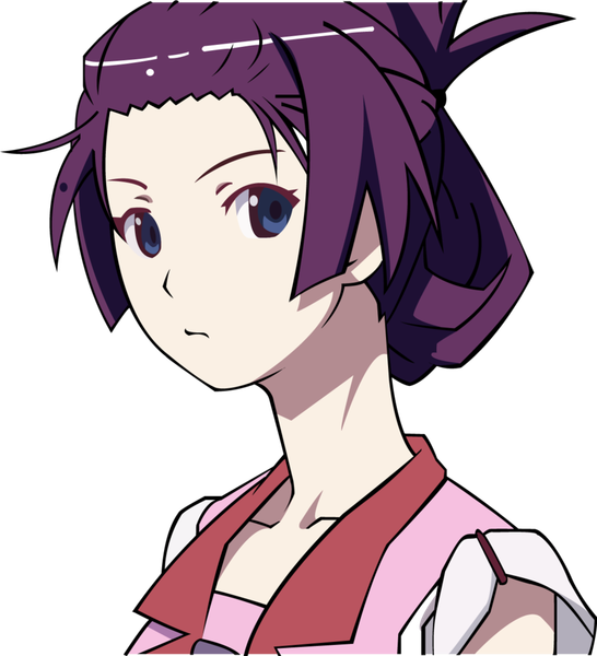 Anime picture 852x937 with bakemonogatari shaft (studio) monogatari (series) senjougahara hitagi mizuhashiokinami single long hair tall image blue eyes looking away purple hair upper body portrait eyebrows alternate hairstyle transparent background twisty sleeves white skin girl uniform