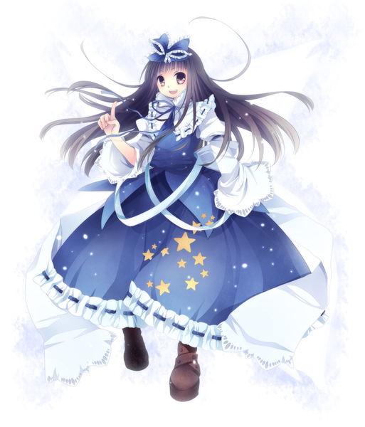 Anime picture 1283x1500 with touhou star sapphire mikazuki sara single long hair tall image open mouth black hair brown eyes girl dress bow hair bow star (symbol)