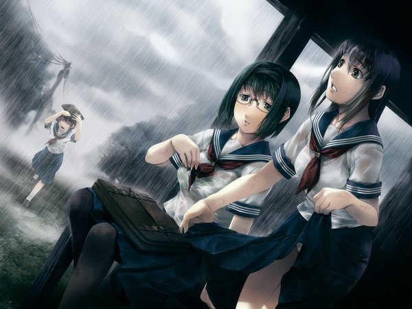 Anime picture 1600x1200 with rain soft beauty girl tagme