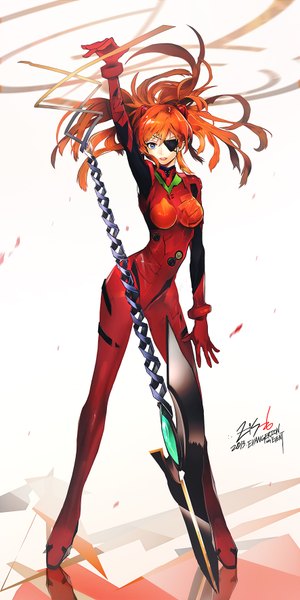 Anime picture 886x1772 with neon genesis evangelion rebuild of evangelion evangelion: 3.0 you can (not) redo gainax soryu asuka langley shikinami asuka langley zis (artist) single long hair tall image looking at viewer fringe open mouth blue eyes simple background standing white background orange hair girl uniform