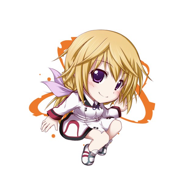 Anime picture 1736x1736 with infinite stratos 8bit charles dunois kuena single long hair blush highres blonde hair simple background white background purple eyes chibi girl uniform school uniform