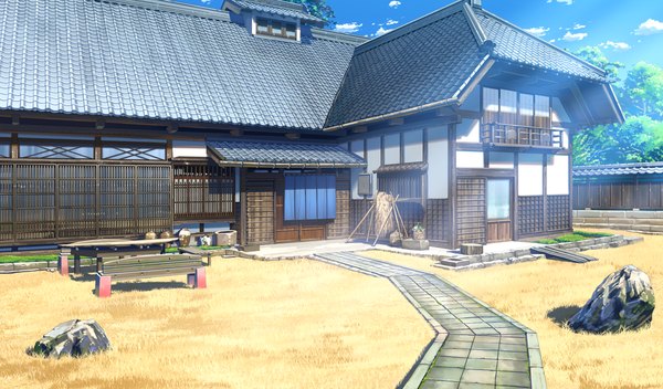 Anime picture 1360x800 with shoujo shin'iki wide image game cg no people plant (plants) grass house sliding doors japanese house shouji