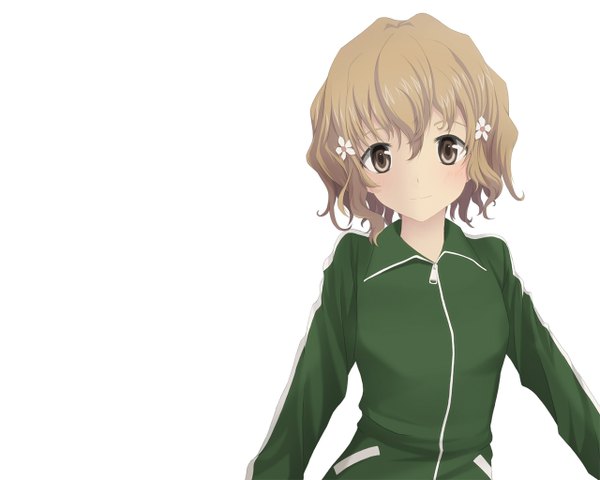 Anime picture 1280x1024 with hanasaku iroha p.a. works matsumae ohana single looking at viewer blush short hair simple background blonde hair white background brown eyes girl uniform hair ornament gym uniform