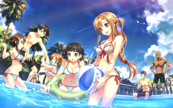 Anime picture 1920x1200 with sword art online a-1 pictures yuuki asuna kirigaya kazuto kirigaya suguha silica lisbeth ryoutarou tsuboi agil yuuki tatsuya long hair blush highres short hair breasts open mouth blue eyes light erotic black hair smile