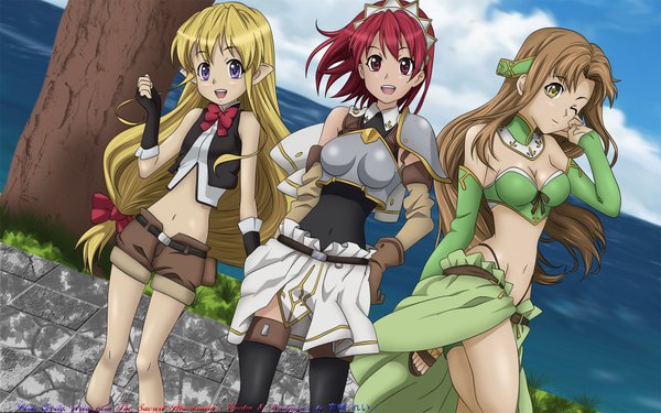 Anime picture 1920x1200 with seiken no blacksmith cecily cambell aria (seiken no blacksmith) lisa ainsworth highres wide image multiple girls pointy ears girl 3 girls