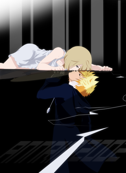 Anime picture 2500x3438 with kingdom hearts square enix roxas namine annria2002 tall image highres short hair blonde hair eyes closed almost kiss girl dress boy white dress