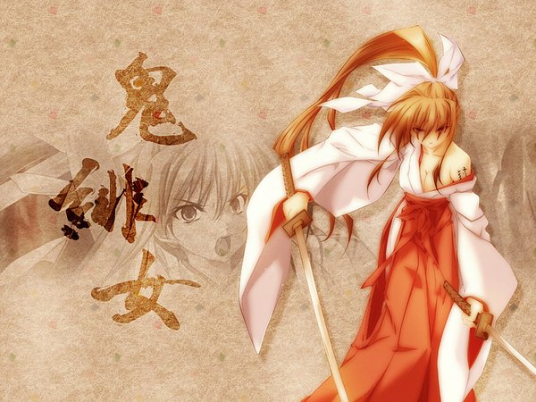 Anime picture 1600x1200 with japanese clothes miko sword tagme