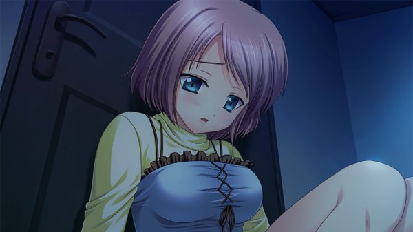 Anime picture 1280x720 with orange memories (game) short hair blue eyes brown hair wide image game cg girl