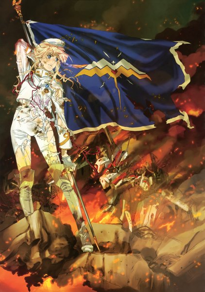 Anime picture 2964x4218 with macross macross frontier macross frontier: sayonara no tsubasa sheryl nome ebata risa single long hair tall image highres blue eyes blonde hair standing looking away wind night night sky torn clothes fighting stance battle girl