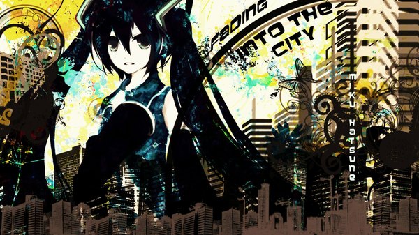 Anime picture 1920x1080 with vocaloid hatsune miku long hair highres wide image twintails city girl dress headphones