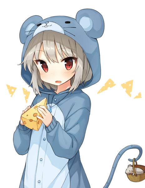 Anime picture 776x1000 with touhou nazrin shnva single tall image blush fringe short hair open mouth simple background red eyes standing white background holding saliva animal hood mouse costume girl animal pendant