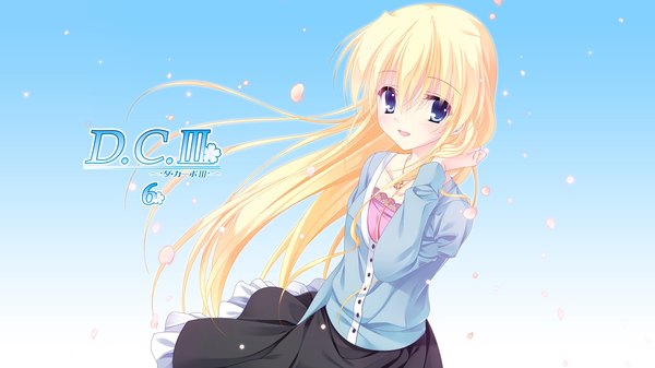 イラスト 1920x1080 と da capo iii 芳乃 さくら たにはらなつき ソロ 長髪 カメラ目線 赤面 highres 開いた口 青い目 金髪 wide image 女の子 ドレス 花弁