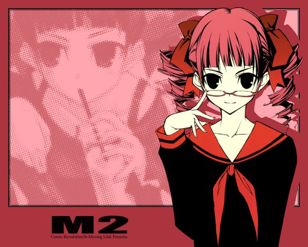 Anime picture 1280x1024 with maria-sama ga miteru studio deen matsudaira touko shingo (missing link) red background girl glasses