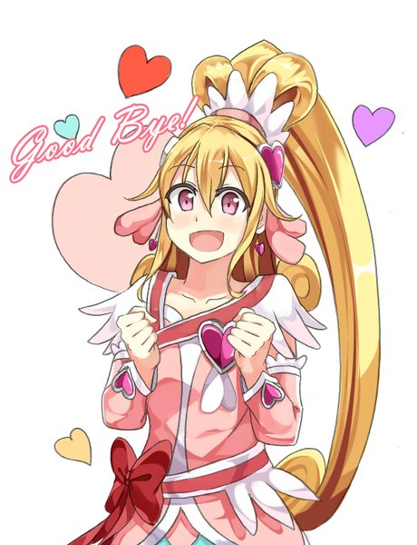 Anime picture 1125x1468 with precure dokidoki! precure toei animation aida mana cure heart galois (trex9704) single long hair tall image looking at viewer blush open mouth blonde hair smile ponytail pink eyes girl dress hair ornament heart