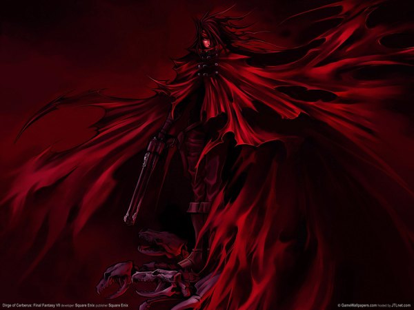 Anime picture 1600x1200 with final fantasy square enix vincent valentine dark background red background multicolored gun