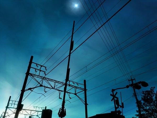 Anime picture 2000x1500 with original hono mochizuki highres sky night star (stars) wire (wires) power lines