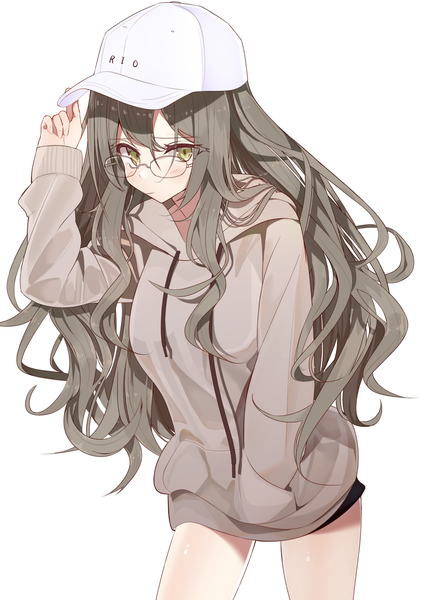 Anime picture 1023x1451 with seishun buta yarou cloverworks futaba rio shirousa single long hair tall image looking at viewer blush fringe simple background hair between eyes standing white background yellow eyes grey hair bare legs alternate costume sleeves past wrists wavy hair