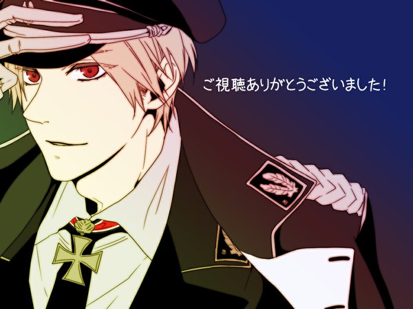 Anime picture 1024x768 with axis powers hetalia studio deen prussia (hetalia) red eyes boy uniform military uniform