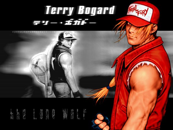 Anime picture 1024x768 with the king of fighters fatal fury snk terry bogard single long hair looking at viewer blue eyes blonde hair muscle boy gloves vest backpack flat cap