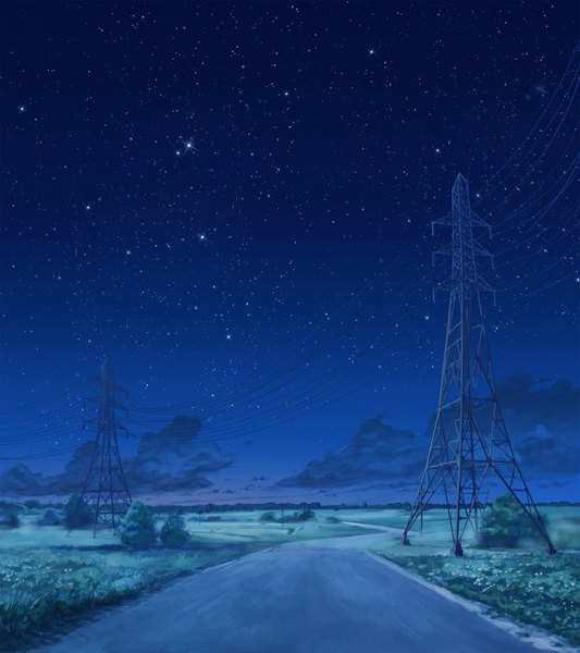 Anime picture 1920x2160 with everlasting summer iichan eroge arsenixc vvcephei tall image highres game cg sky night no people landscape scenic collaboration meadow star (stars) power lines road bushes