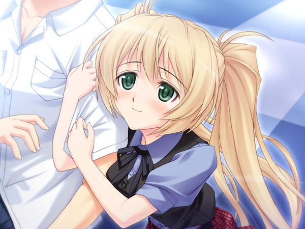 Anime picture 1024x768 with saimin seikatsu long hair blonde hair smile twintails green eyes game cg loli girl