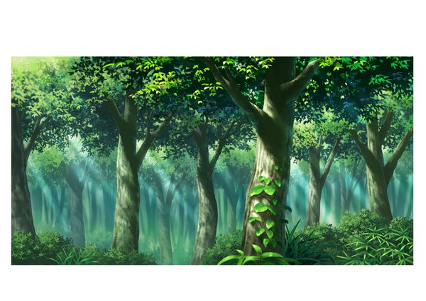 Anime picture 1433x1013 with original hariken sunlight border no people sunbeam plant (plants) tree (trees) forest bushes