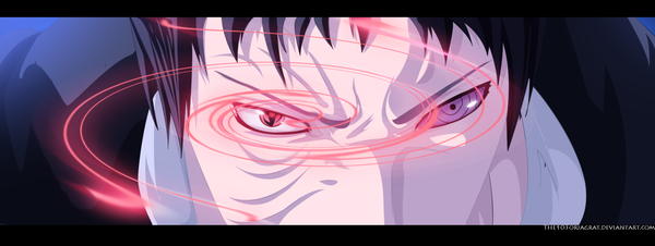 Anime picture 2500x942 with naruto studio pierrot naruto (series) uchiha obito tobi the103orjagrat single highres red eyes wide image purple eyes heterochromia coloring letterboxed close-up face akatsuki sharingan rinnegan boy