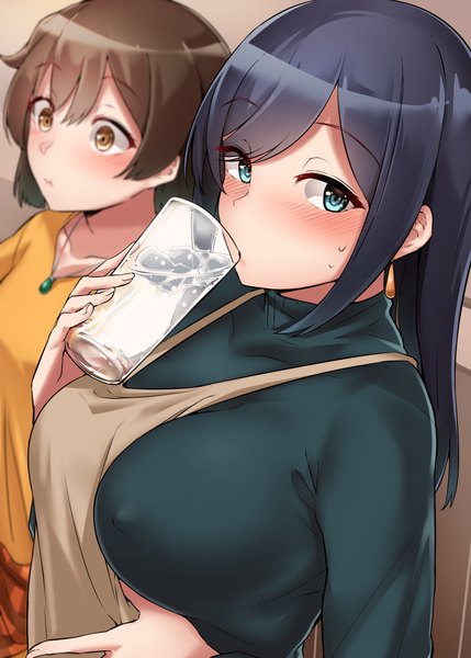 Anime picture 2000x2800 with kantai collection souryuu aircraft carrier hiryuu aircraft carrier kiritto long hair tall image looking at viewer blush fringe highres short hair breasts light erotic black hair brown hair large breasts multiple girls holding brown eyes green eyes