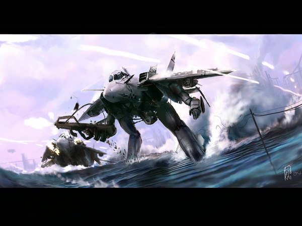 Anime picture 1024x768 with macross sky valkyrie water sea f-14 robotech gerwalk ukitakumuki veritech