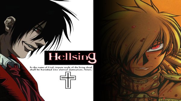 Anime picture 1366x768 with hellsing alucard (hellsing) seras victoria wide image
