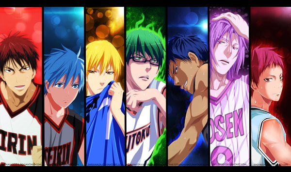 Anime picture 3900x2308 with kuroko no basket production i.g kuroko tetsuya kise ryouta aomine daiki akashi seijuurou midorima shintarou murasakibara atsushi kagami taiga advance996 darkmaza the103orjagrat uchiha-itasuke kvequiso edo-reem gray996 highres short hair open mouth blue eyes