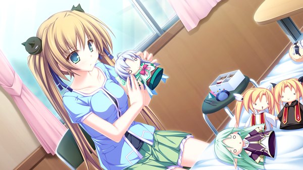 Anime picture 1920x1080 with maikaze no melt hisagihara ui tenmaso long hair highres blonde hair wide image twintails green eyes game cg girl