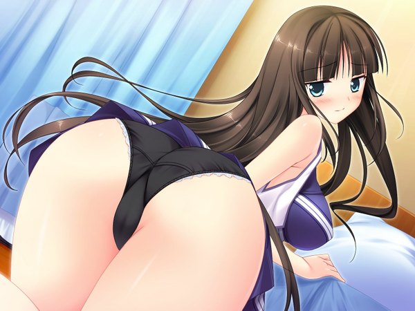 Anime picture 1680x1260 with mechakon! sakurajima moe luna lia long hair blush blue eyes light erotic black hair game cg ass girl underwear panties