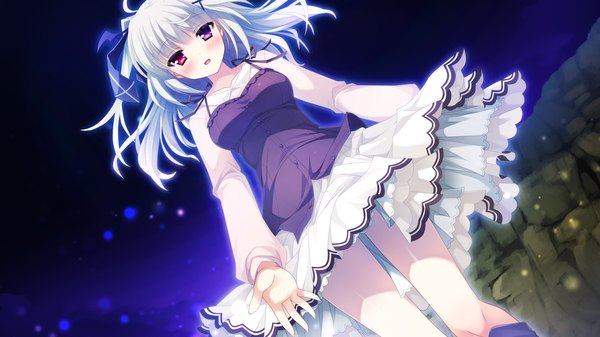 Anime picture 1920x1080 with imouto no okage de mote sugite yabai shiratori kanae ikegami akane long hair looking at viewer blush highres open mouth wide image game cg white hair heterochromia girl dress bow hair bow