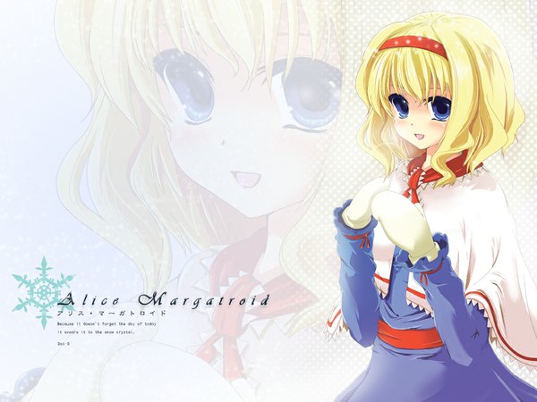 Anime picture 1024x768 with touhou alice margatroid dot r short hair blue eyes blonde hair zoom layer girl hairband mittens