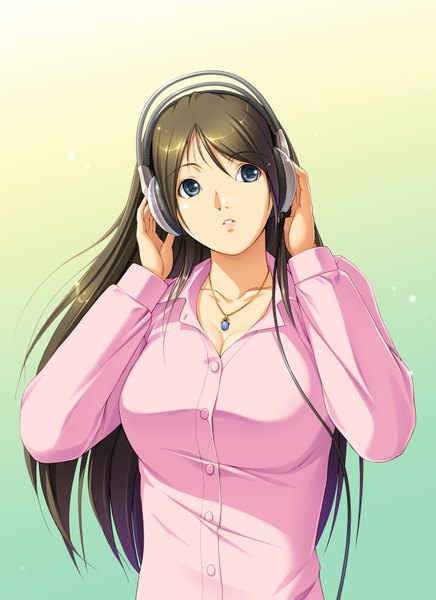 Anime picture 2550x3509 with original dragon@harry long hair tall image highres blue eyes black hair girl headphones