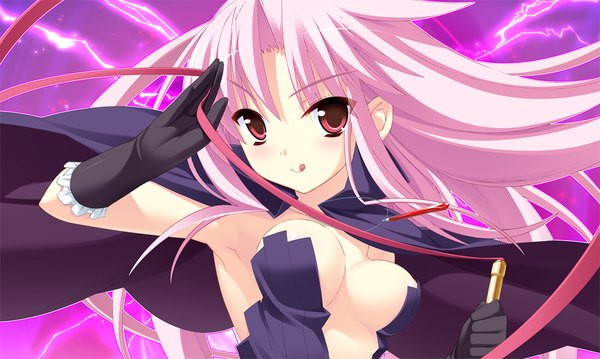 Anime picture 1024x614 with twinkle crusaders twinkle crusaders -passion star stream- lilian tyrol (twinkle crusaders -passion star stream-) long hair breasts light erotic red eyes wide image pink hair game cg :p girl gloves ribbon (ribbons)