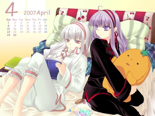 Anime picture 1600x1200 with original girl pajamas calendar kujou fueko